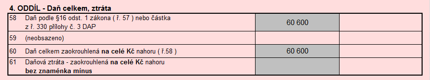 4. ODDÍL - Daň celkem, ztráta 4. ODDÍL - Daň celkem, ztráta
