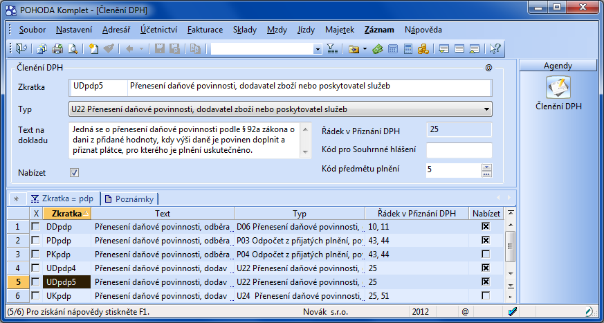 agenda členění DPH agenda členění DPH