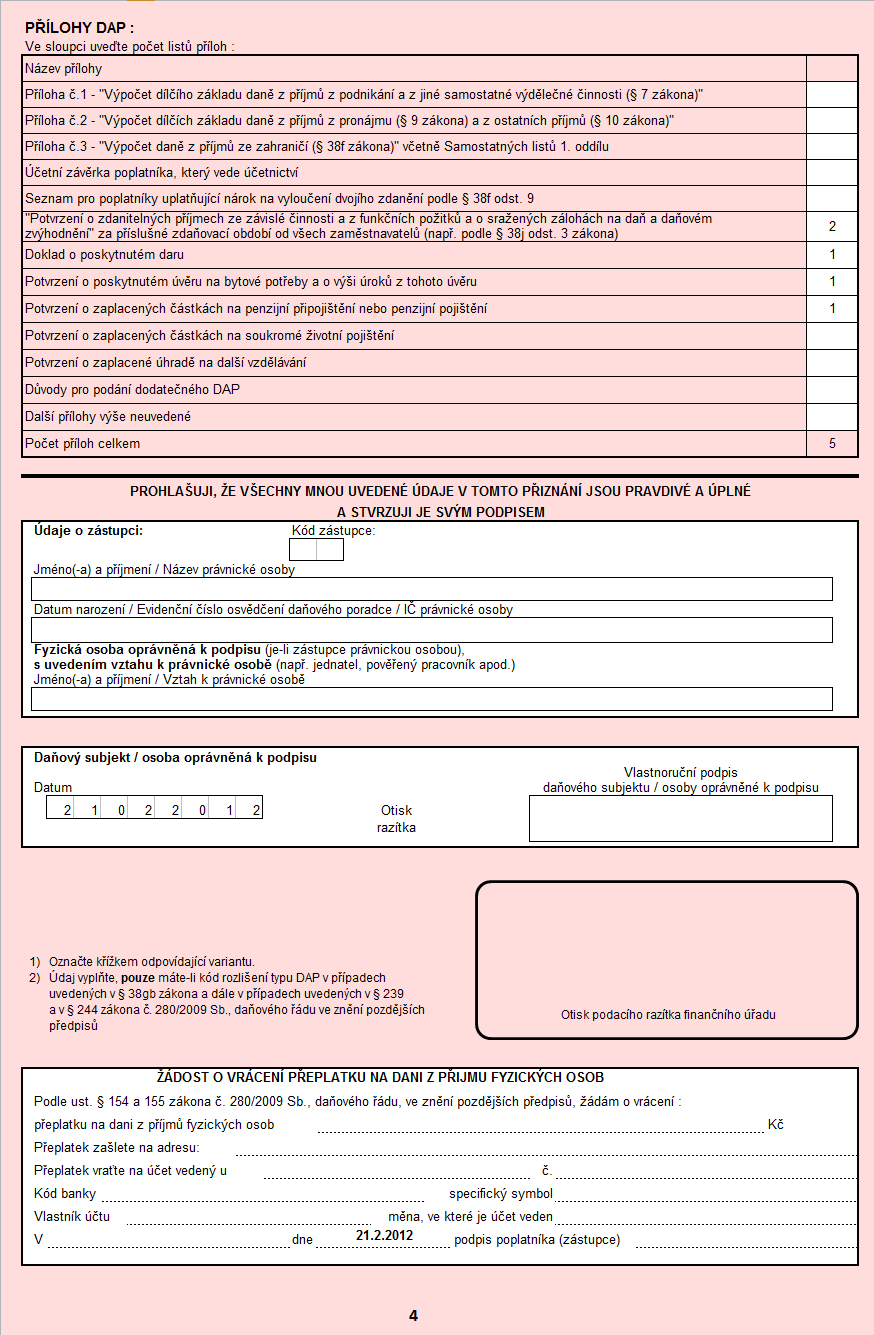 Přílohy daňového přiznání Přílohy daňového přiznání