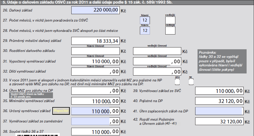 OSVČ hlavní samostatná výdělečná činnost OSVČ hlavní samostatná výdělečná činnost