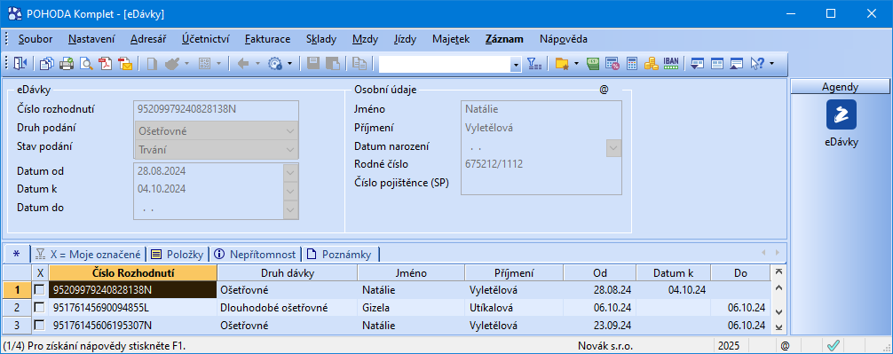 Agenda eDávky v programu POHODA. nejlepsi ucetni program zdarma.